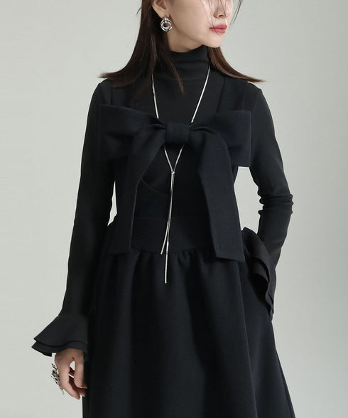 Bow Strap Wool Dress